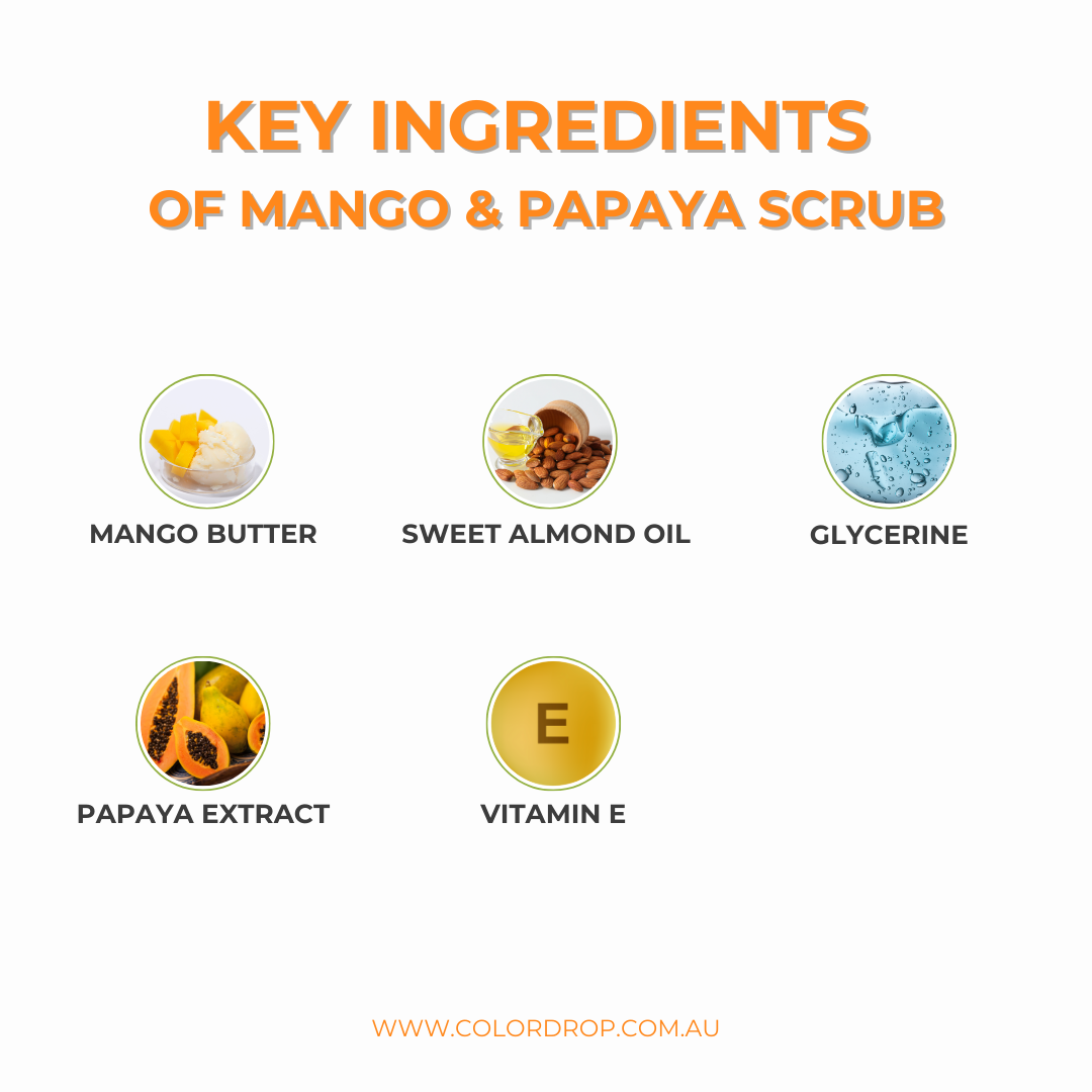 Key ingredients of a mango and papaya scrub.