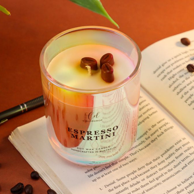 Espresso Martini Soy candle evoking the rich aroma of coffee and liqueur cocktail.