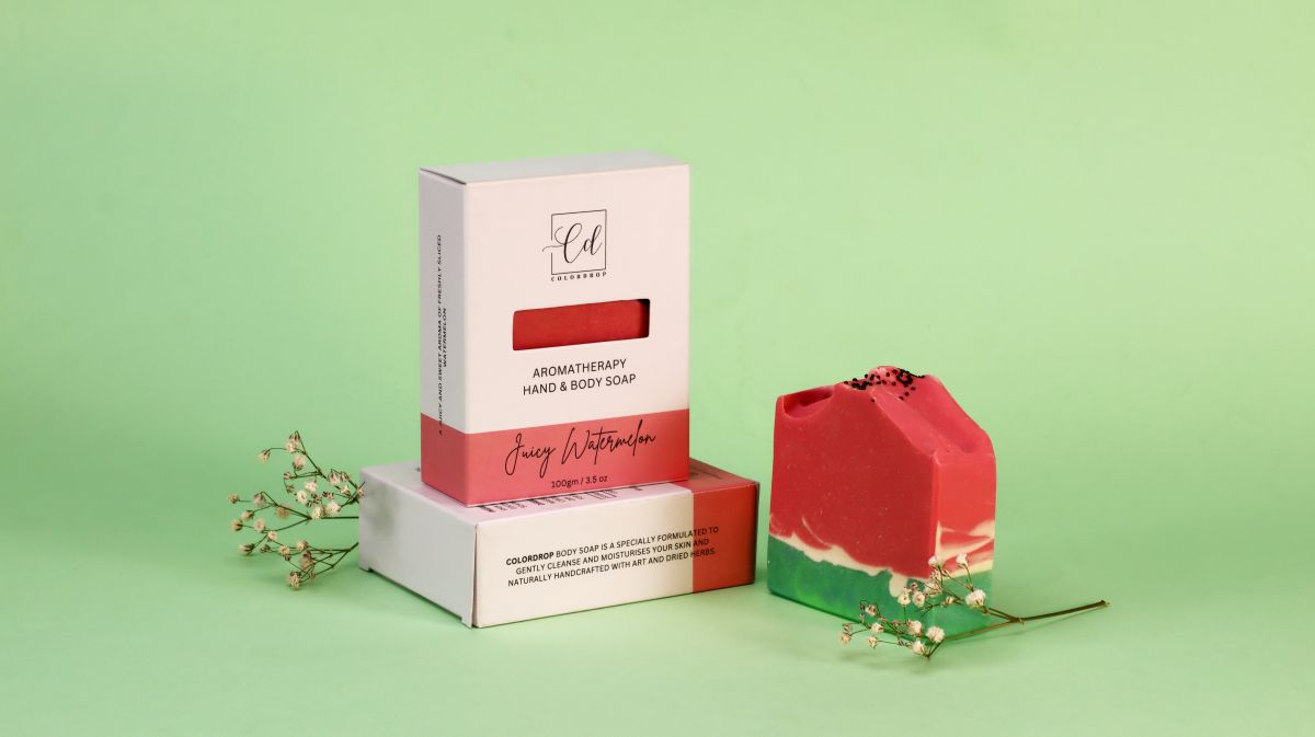 Handcrafted juicy watermelon cold processed soap bar with Vibrant refreshing colors and natural ingredients