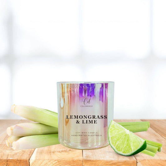 Lemongrass & Lime soy candle in elegant glass jar with infused with refreshing Lemongrass & Lime scents.