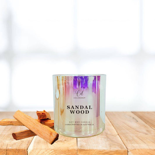 Sandalwood soy candle in minimalist glass jar and infused with the warm scent of Sandalwood