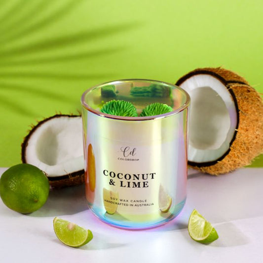 Coconut & Lime scented candle with notes of soft coconut and zesty lime.
