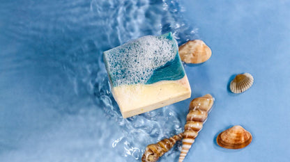 Aqua Bliss soap made with natural Eucalyptus oil & peppermint oil & also designed like beach waves