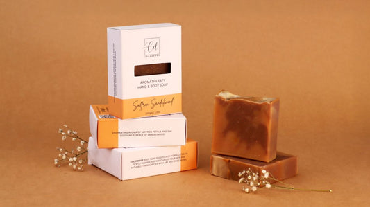 Luxurious saffron Sandalwood soap for a pampering bath experience and perfect for daily use