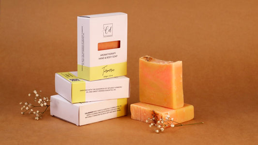 "Gentle turmeric soap suitable for all skin types, perfect for daily routine