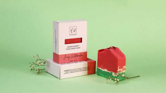Handcrafted juicy watermelon cold processed soap bar with Vibrant refreshing colors and natural ingredients